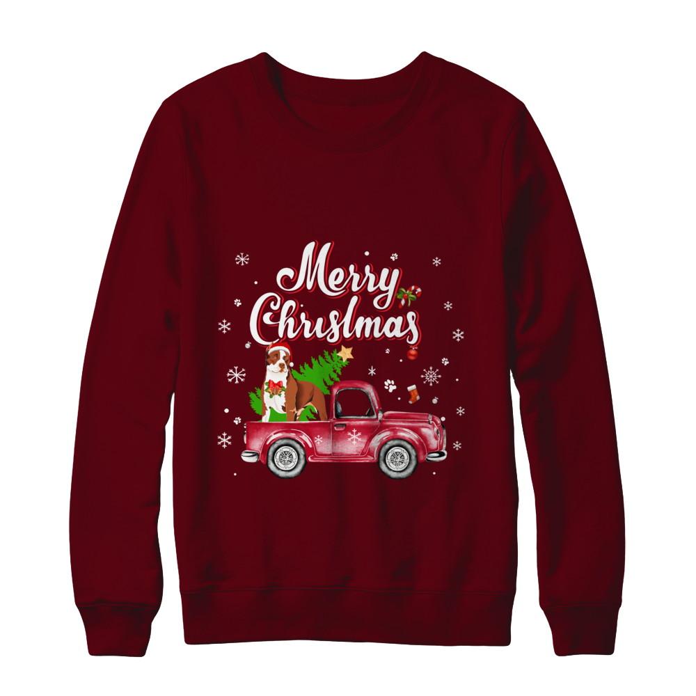 Pitbull Retriever Rides Red Truck Christmas Pajama-T-Shirt & Sweatshirt-Crewneck Sweatshirt-Maroon