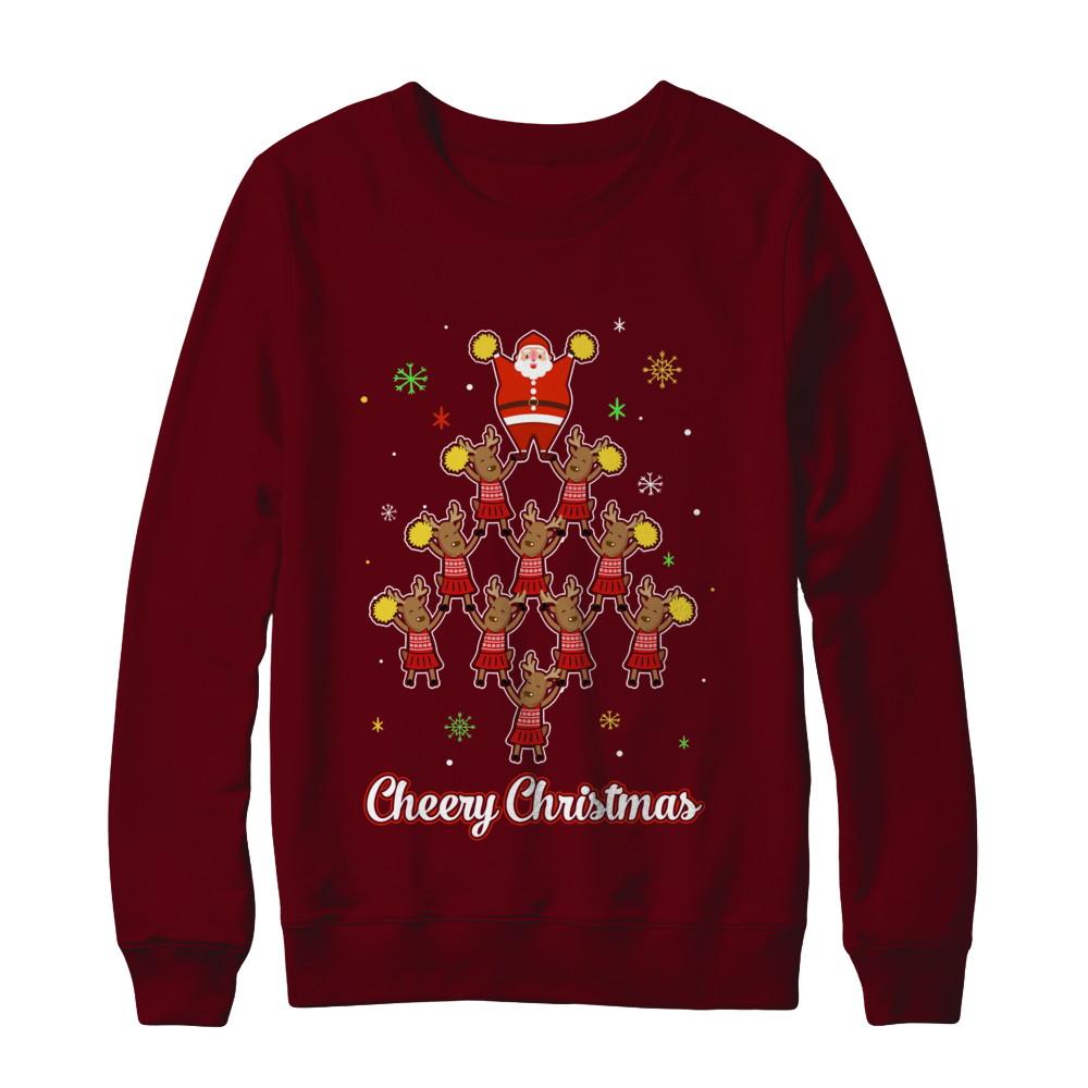 Cheery Christmas Funny Reindeer Santa Claus Cheerleader-T-Shirt & Sweatshirt-Crewneck Sweatshirt-Maroon