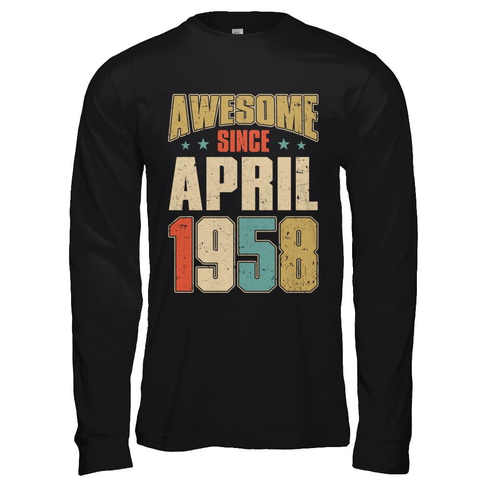 Vintage Retro Awesome Since April 1958 63th Birthday-T-Shirt & Hoodie-Long Sleeve T-Shirt-Black