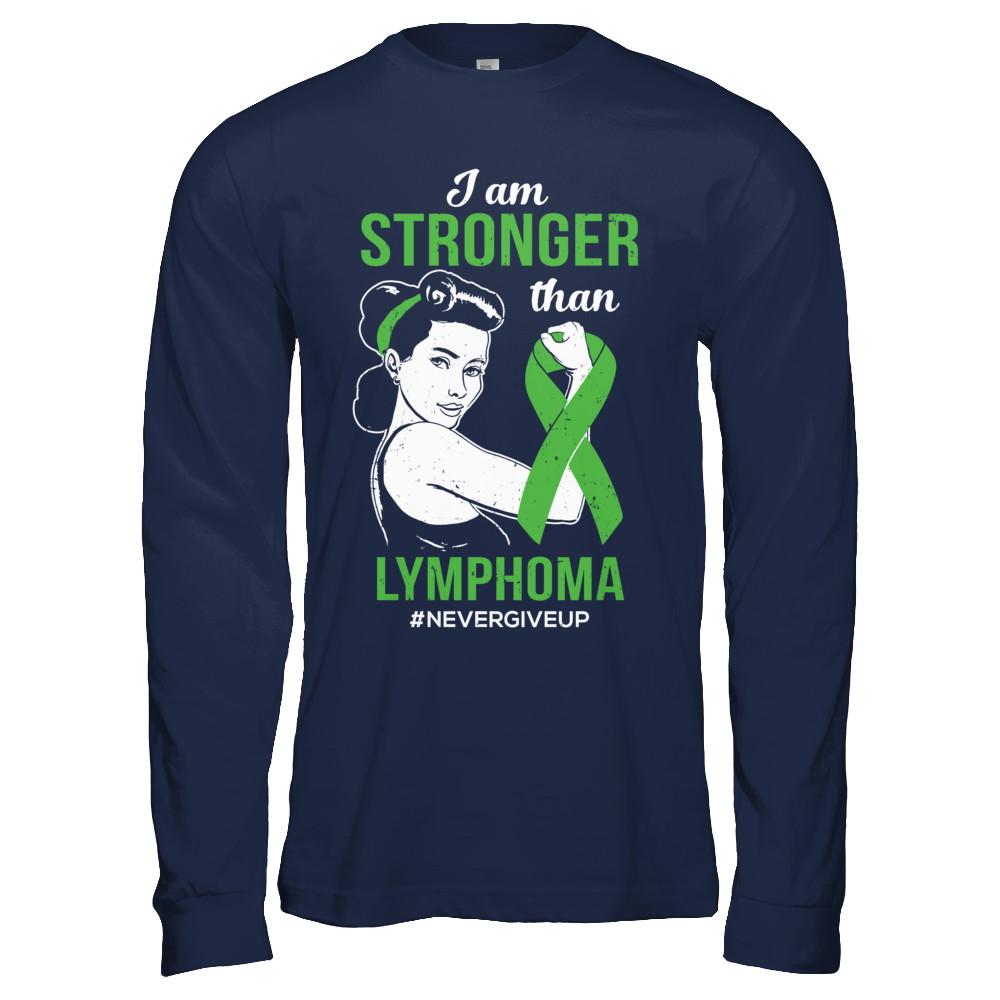 I Am Stronger Than Lymphoma Awareness Support-T-Shirt & Hoodie-Long Sleeve T-Shirt-Navy