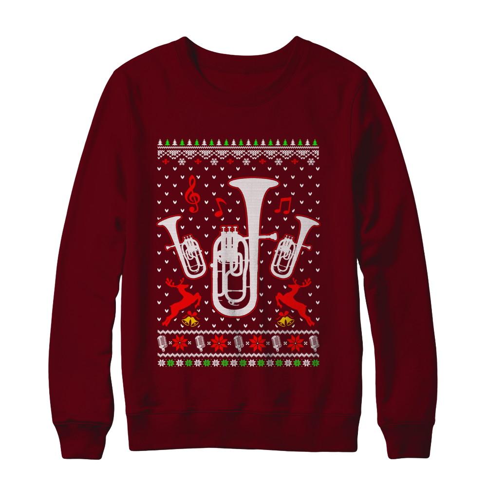 Santa Euphonium Ugly Christmas Sweater Gifts-T-Shirt & Sweatshirt-Crewneck Sweatshirt-Maroon
