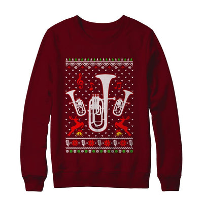 Santa Euphonium Ugly Christmas Sweater Gifts-T-Shirt & Sweatshirt-Crewneck Sweatshirt-Maroon