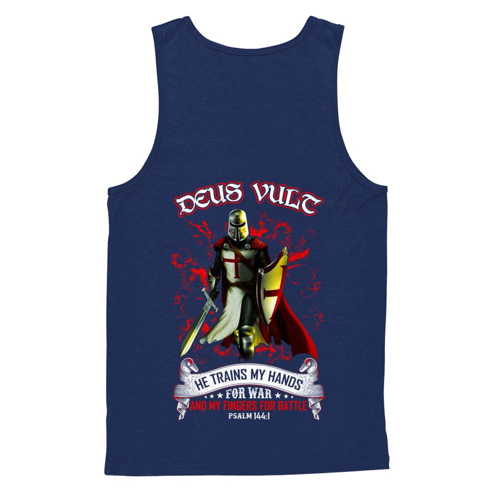 Knight Templar Deus Vult He Trains My Hands For War-T-Shirt & Hoodie-Unisex Tank-Navy