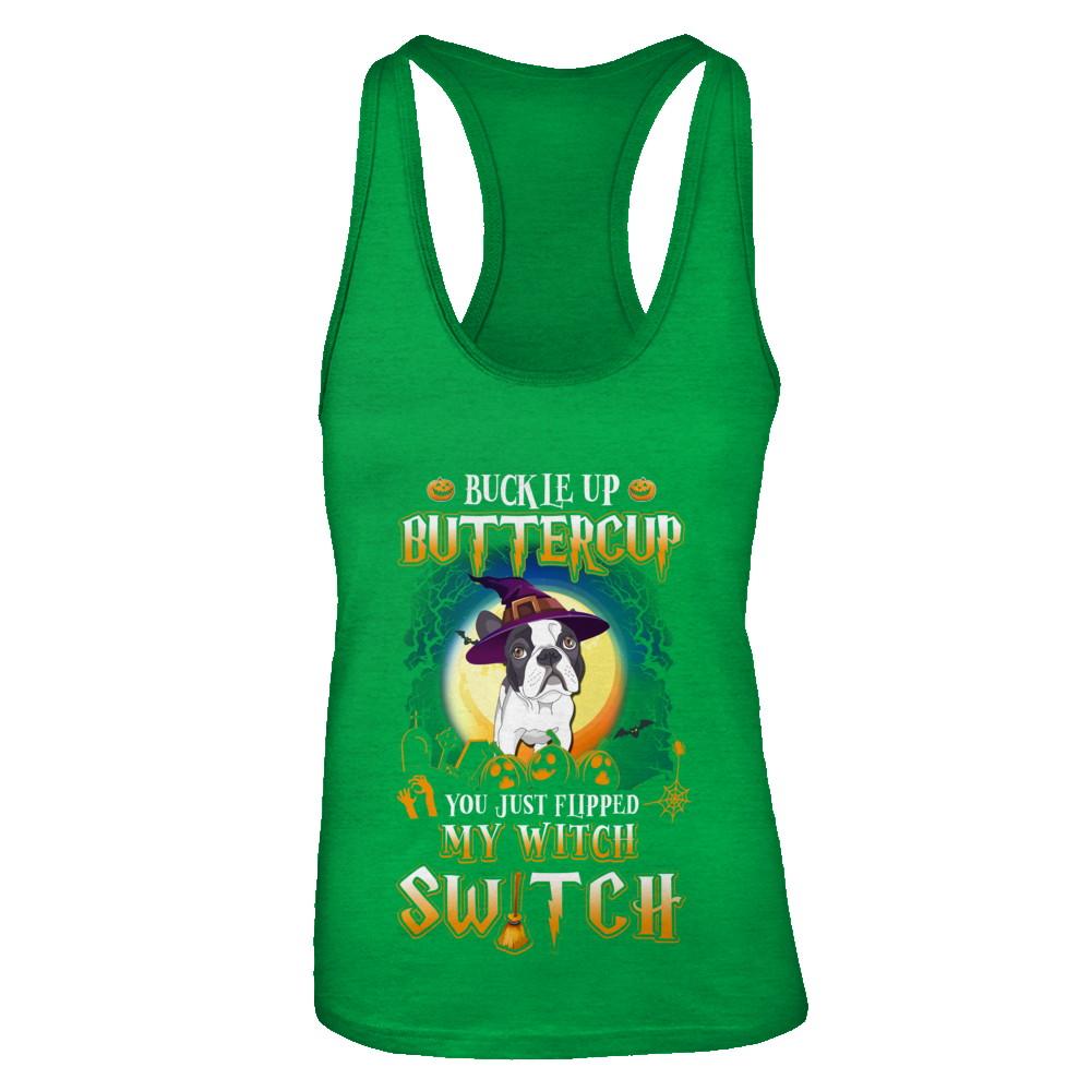 Buckle Up Buttercup Halloween Witch Bulldog Costume-T-Shirt & Tank Top-Women's Ideal Racerback Tank-Kelly Green