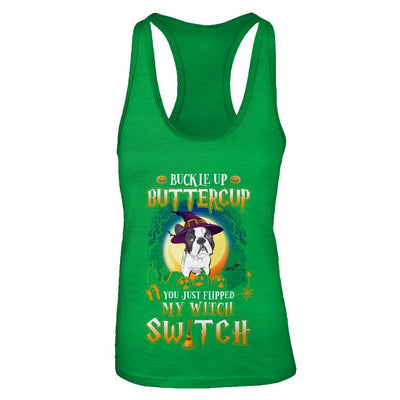Buckle Up Buttercup Halloween Witch Bulldog Costume-T-Shirt & Tank Top-Women's Ideal Racerback Tank-Kelly Green