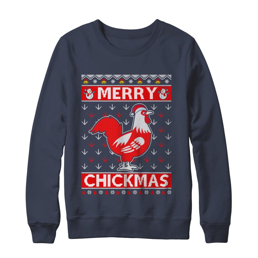 Merry Chickmas Farmer Chicken Ugly Christmas Sweater-T-Shirt & Sweatshirt-Crewneck Sweatshirt-Navy