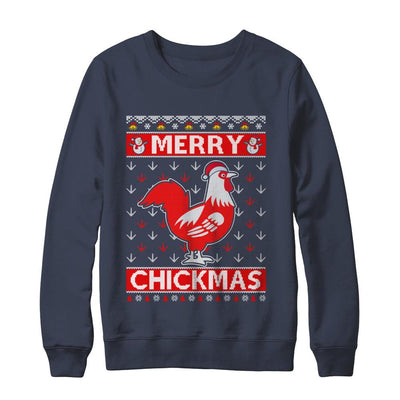 Merry Chickmas Farmer Chicken Ugly Christmas Sweater-T-Shirt & Sweatshirt-Crewneck Sweatshirt-Navy