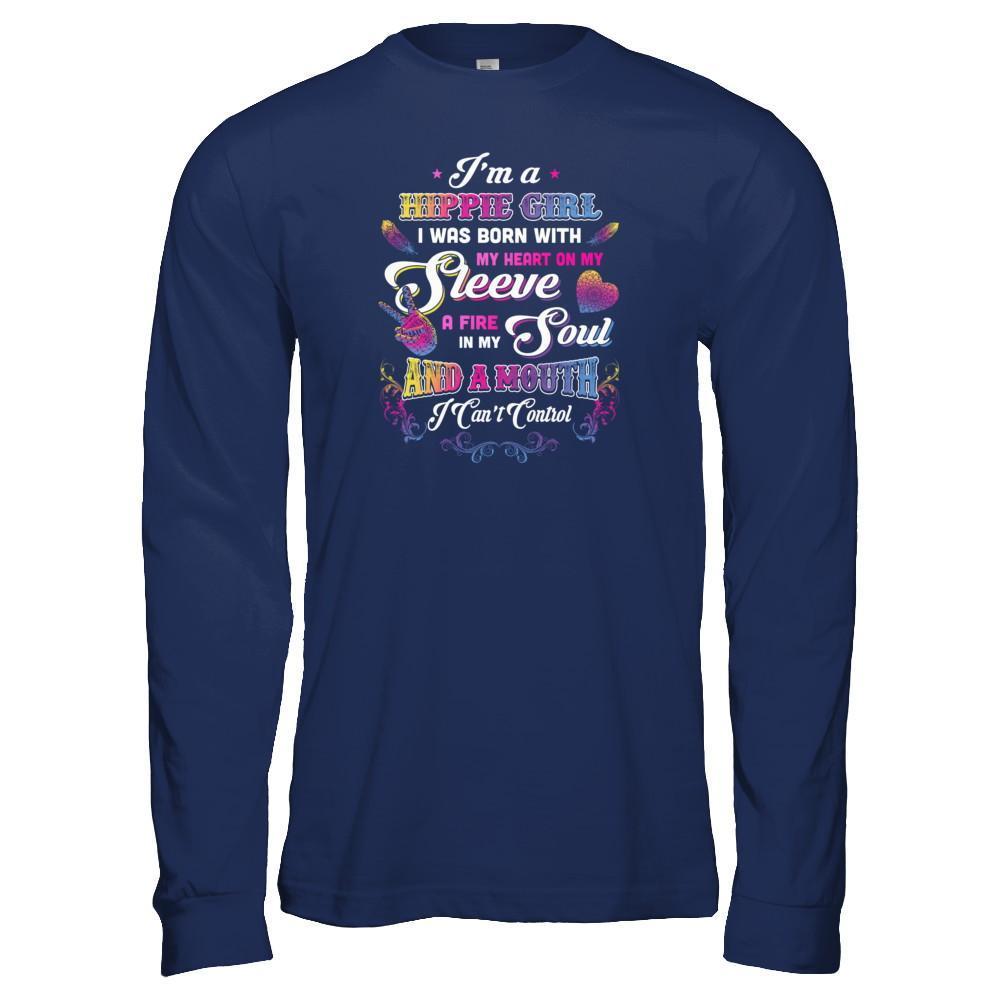 I'm A Hippie Girl I Was Born With My Heart-T-Shirt & Tank Top-Long Sleeve T-Shirt-Navy