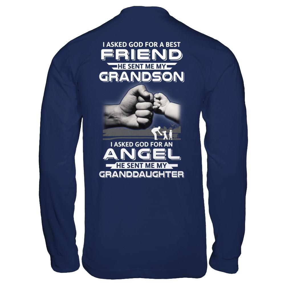 A Best Friend He Sent Me My Grandson & Angel Granddaughter-T-Shirt & Hoodie-Long Sleeve T-Shirt-Navy