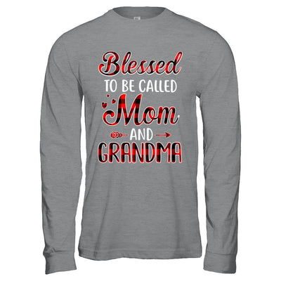 Red Buffalo Plaid Blessed To Be Called Mom And Grandma-T-Shirt & Hoodie-Long Sleeve T-Shirt-Sport Grey