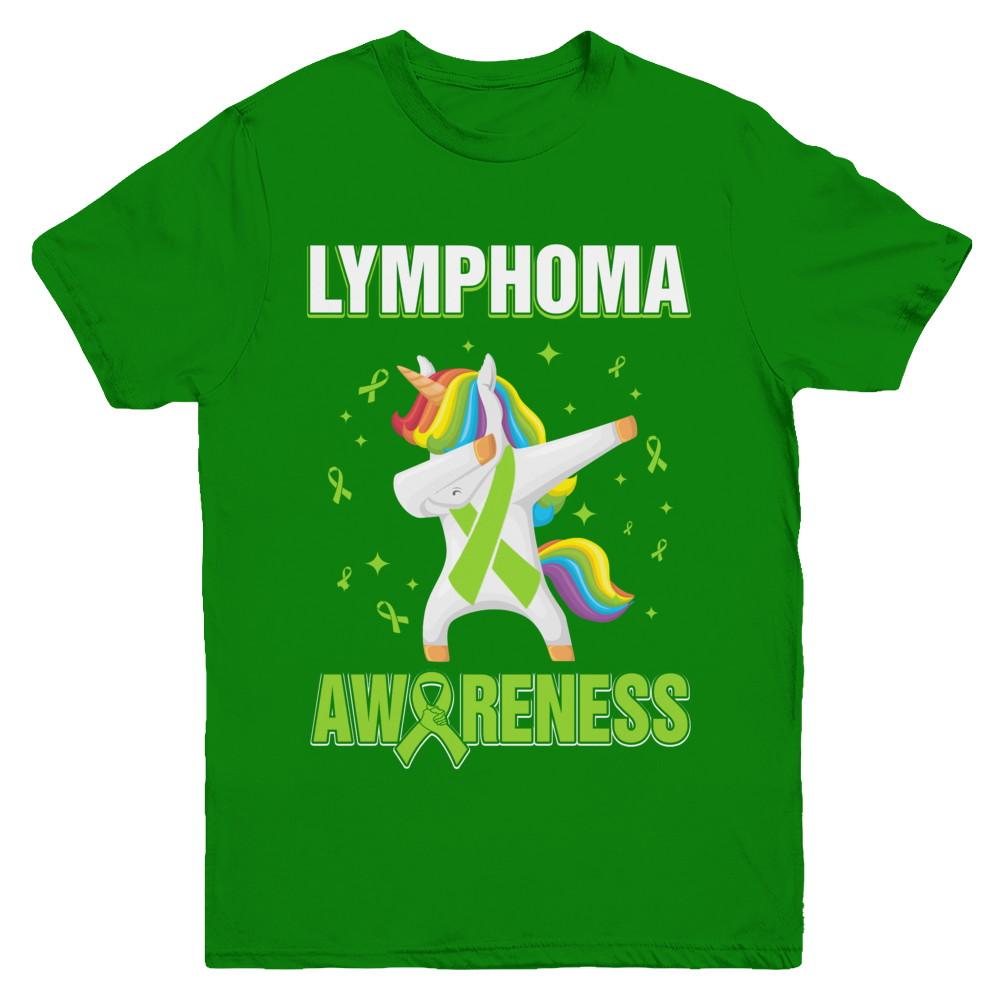 Inspirational Lymphoma Awareness Unicorn Support Youth-Youth Shirt-Youth T-Shirt-Irish Green