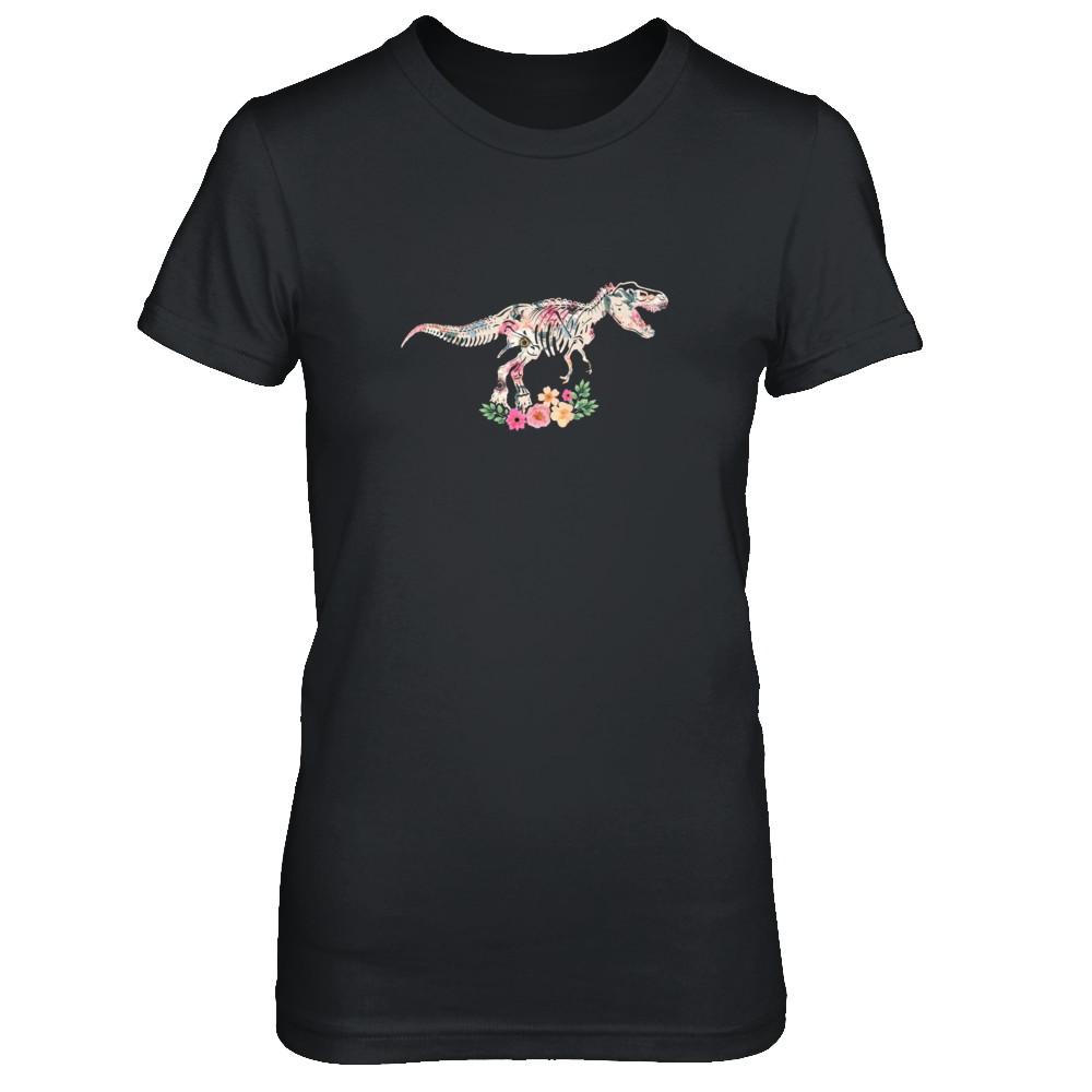 Funny Saurus Dinosaur T-Rex Flower-T-Shirt & Tank Top-Women's T-Shirt-Black