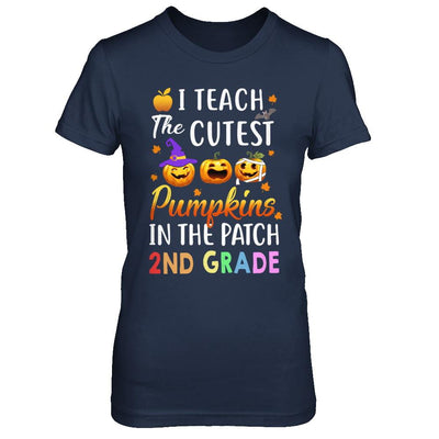 I Teach The Cutest Pumpkins In The Patch 2nd Grade Halloween-T-Shirt & Hoodie-Women's T-Shirt-Navy