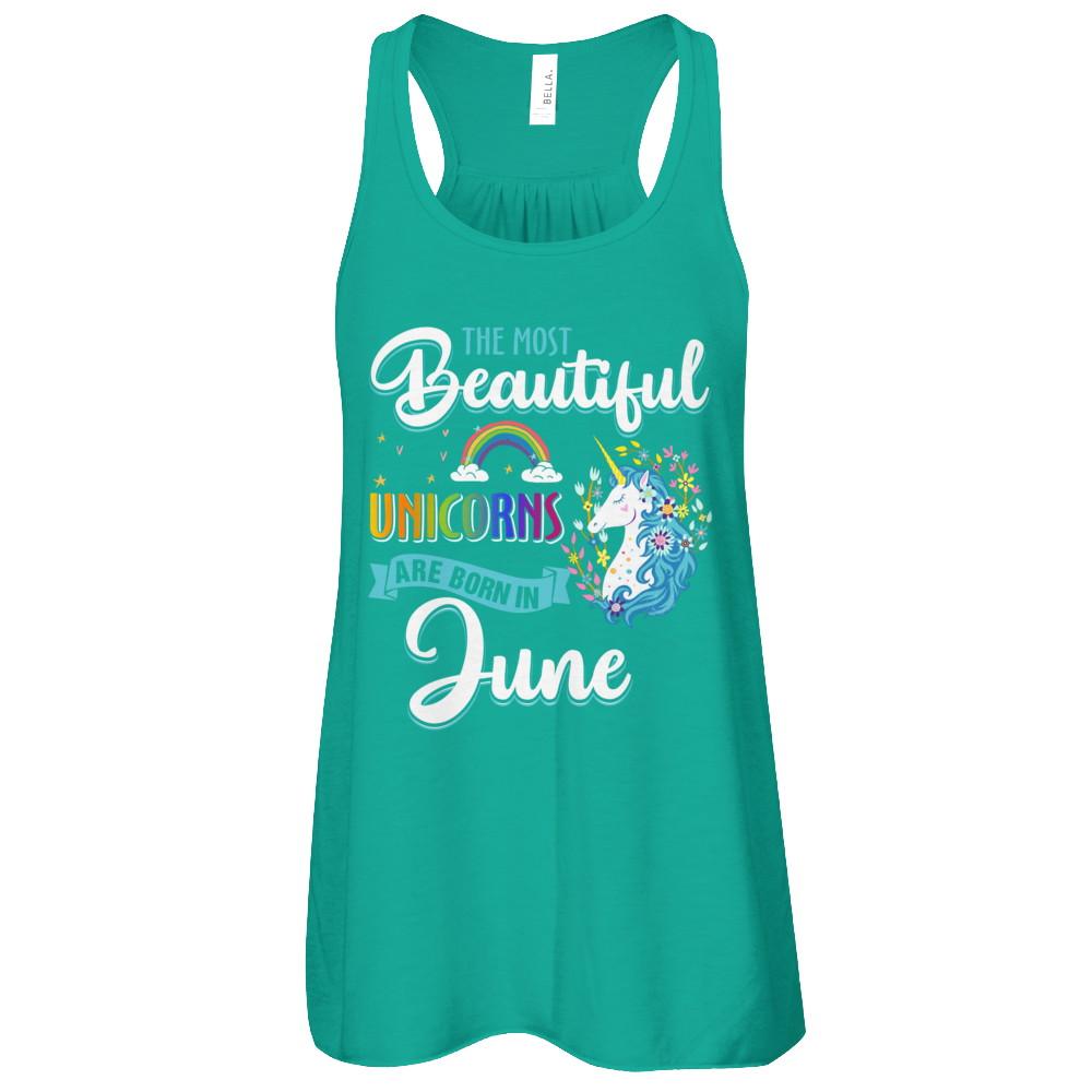 The Most Beautiful Unicorns Are Born In June Birthday-T-Shirt & Tank Top-Women's Flowy Racerback Tank-Kelly