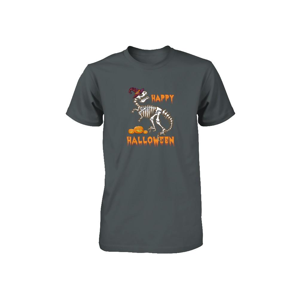 Funny Happy Halloween T-Rex Skeleton Dinosaur Youth-Youth Shirt-Toddler T-Shirt-Charcoal