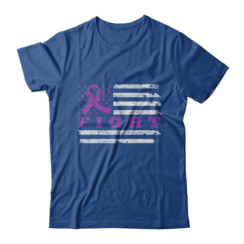 Fight Purple Ribbon US Flag Alzheimer's Pancreatic Awareness-T-Shirt & Hoodie-Classic T-Shirt-Royal
