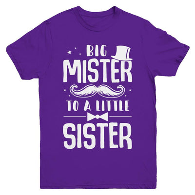 Big Mister To A Little Sister Baby Kid Shower Youth-Youth Shirt-Youth T-Shirt-Purple