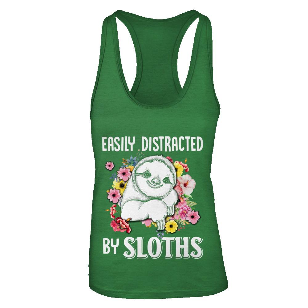 Easily Distracted By Sloths-T-Shirt & Tank Top-Women's Ideal Racerback Tank-Kelly Green