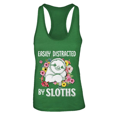 Easily Distracted By Sloths-T-Shirt & Tank Top-Women's Ideal Racerback Tank-Kelly Green