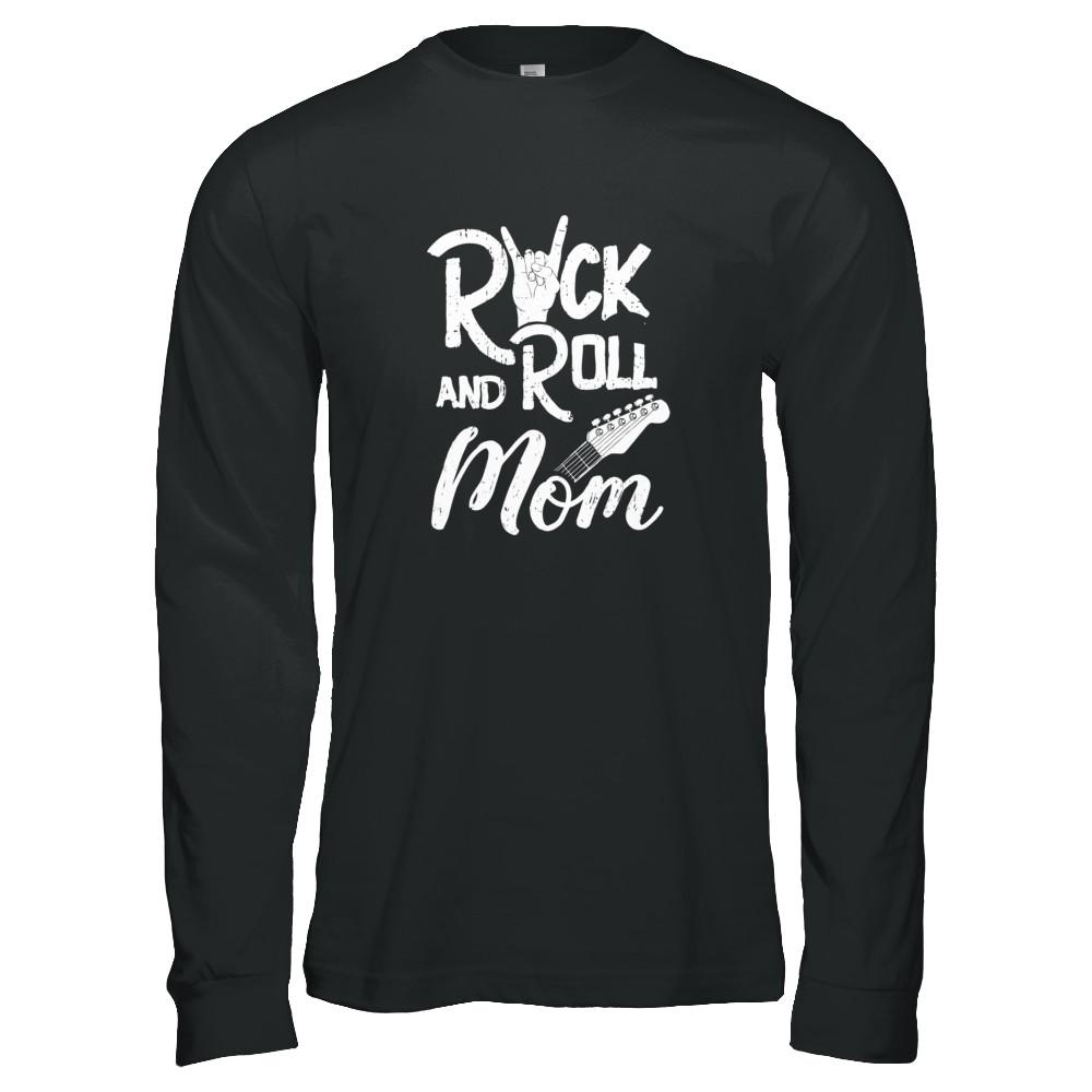 Rock And Roll Mom Retro Guitar Rocker Music Gift-T-Shirt & Tank Top-Long Sleeve T-Shirt-Black