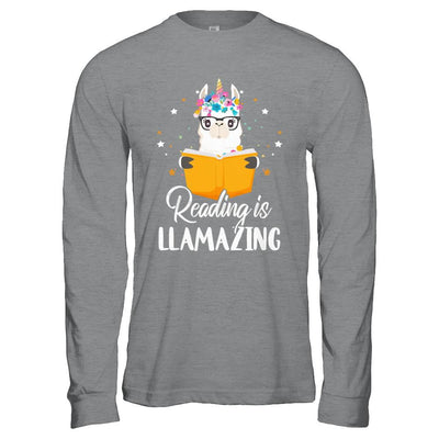 Reading Is Llamazing Llama Reading Book Lover-T-Shirt & Hoodie-Long Sleeve T-Shirt-Sport Grey