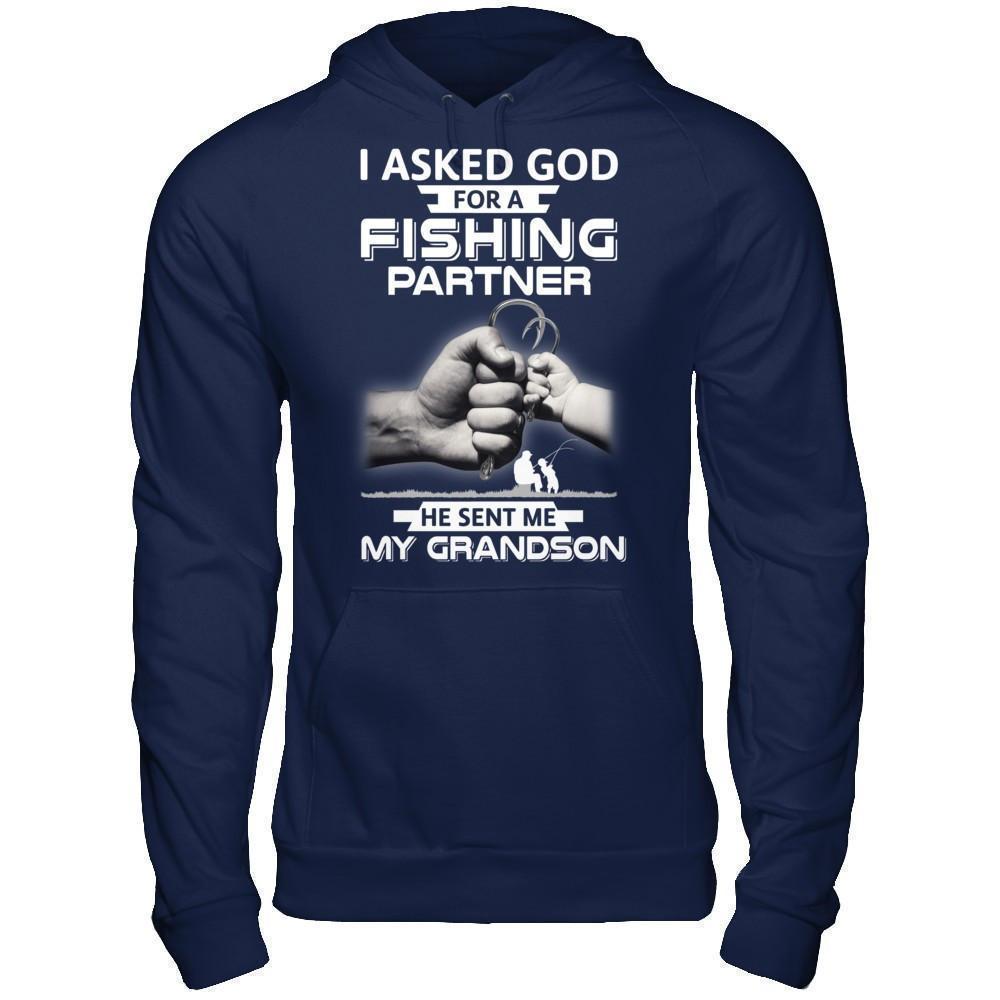I Asked God For A Fishing Partner He Sent Me My Grandson-T-Shirt & Hoodie-Pullover Hoodie-Navy