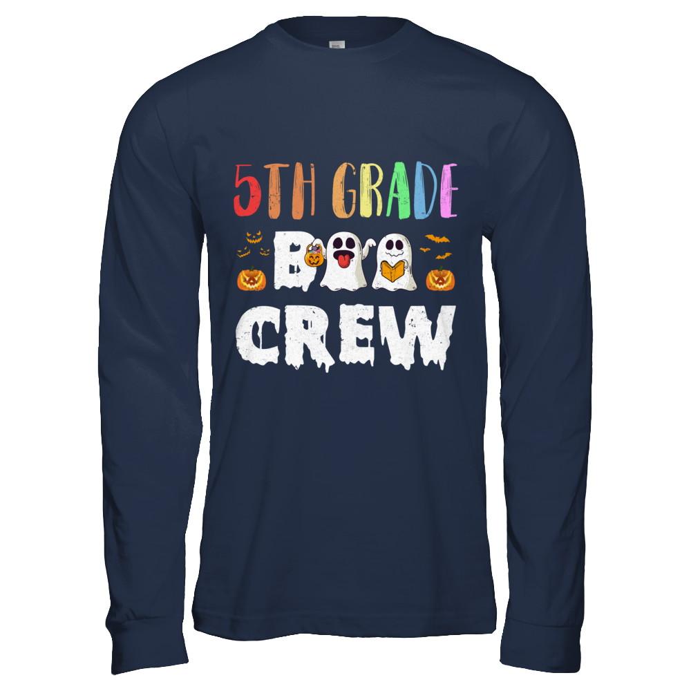 Cute Boo Crew 5th Grade Teacher Halloween-T-Shirt & Hoodie-Long Sleeve T-Shirt-Navy
