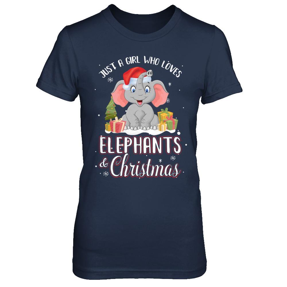 Just A Girl Who Loves Elephants And Christmas-T-Shirt & Sweatshirt-Women's T-Shirt-Navy