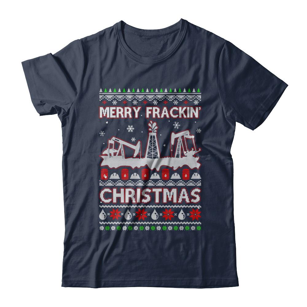 Oilfield Merry Fracking Christmas Ugly Sweater Gifts-T-Shirt & Sweatshirt-Classic T-Shirt-Navy