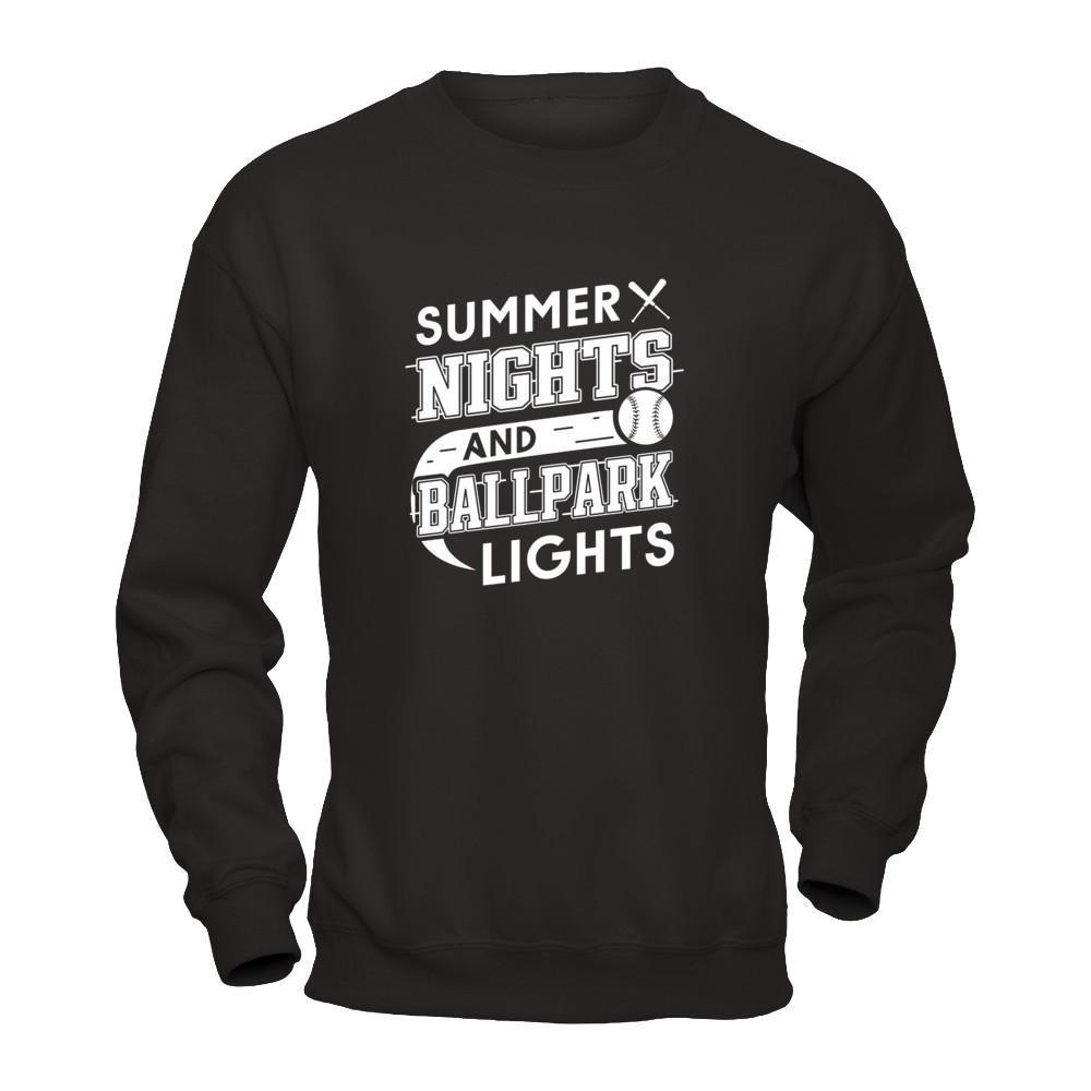 Summer Nights Ballpark Lights Baseballs-T-Shirt & Hoodie-Crewneck Sweatshirt-Black