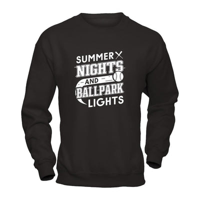 Summer Nights Ballpark Lights Baseballs-T-Shirt & Hoodie-Crewneck Sweatshirt-Black