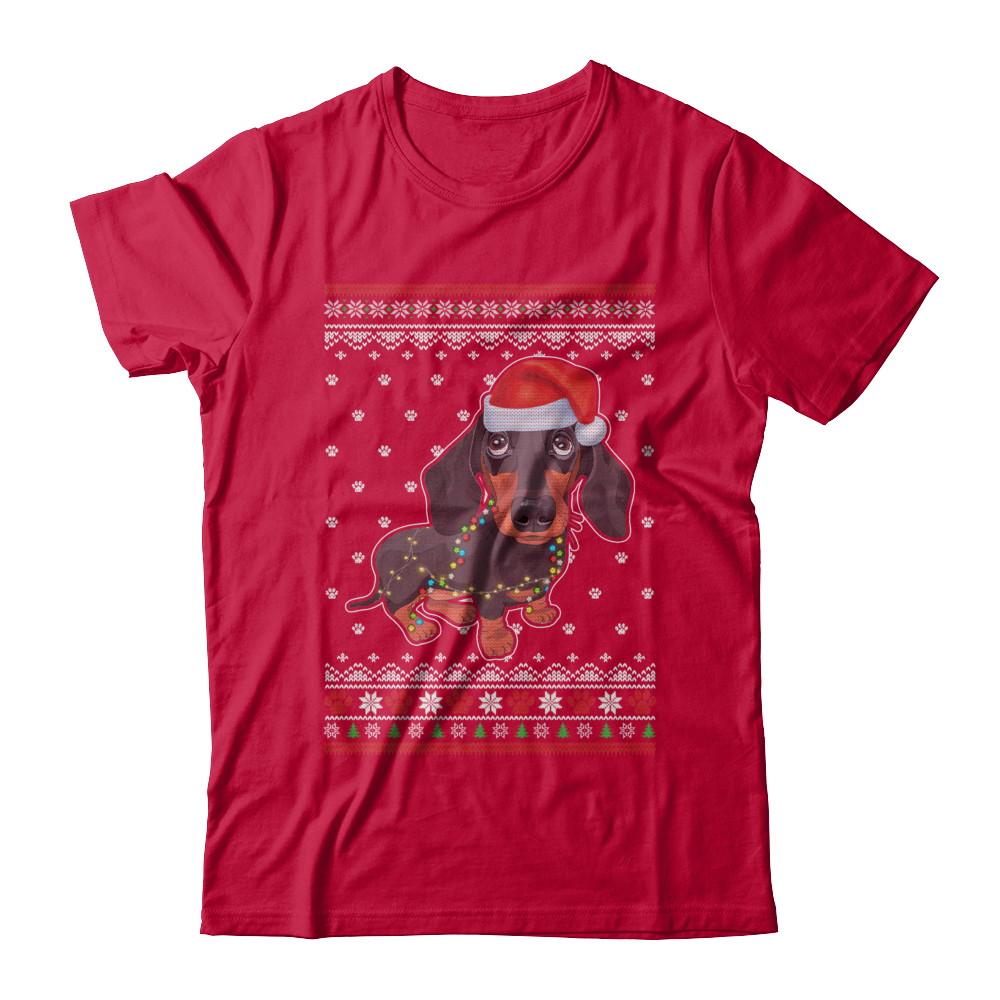 Dachshund Christmas Ugly Sweater Lights Dog Xmas Gift-T-Shirt & Sweatshirt-Classic T-Shirt-Red