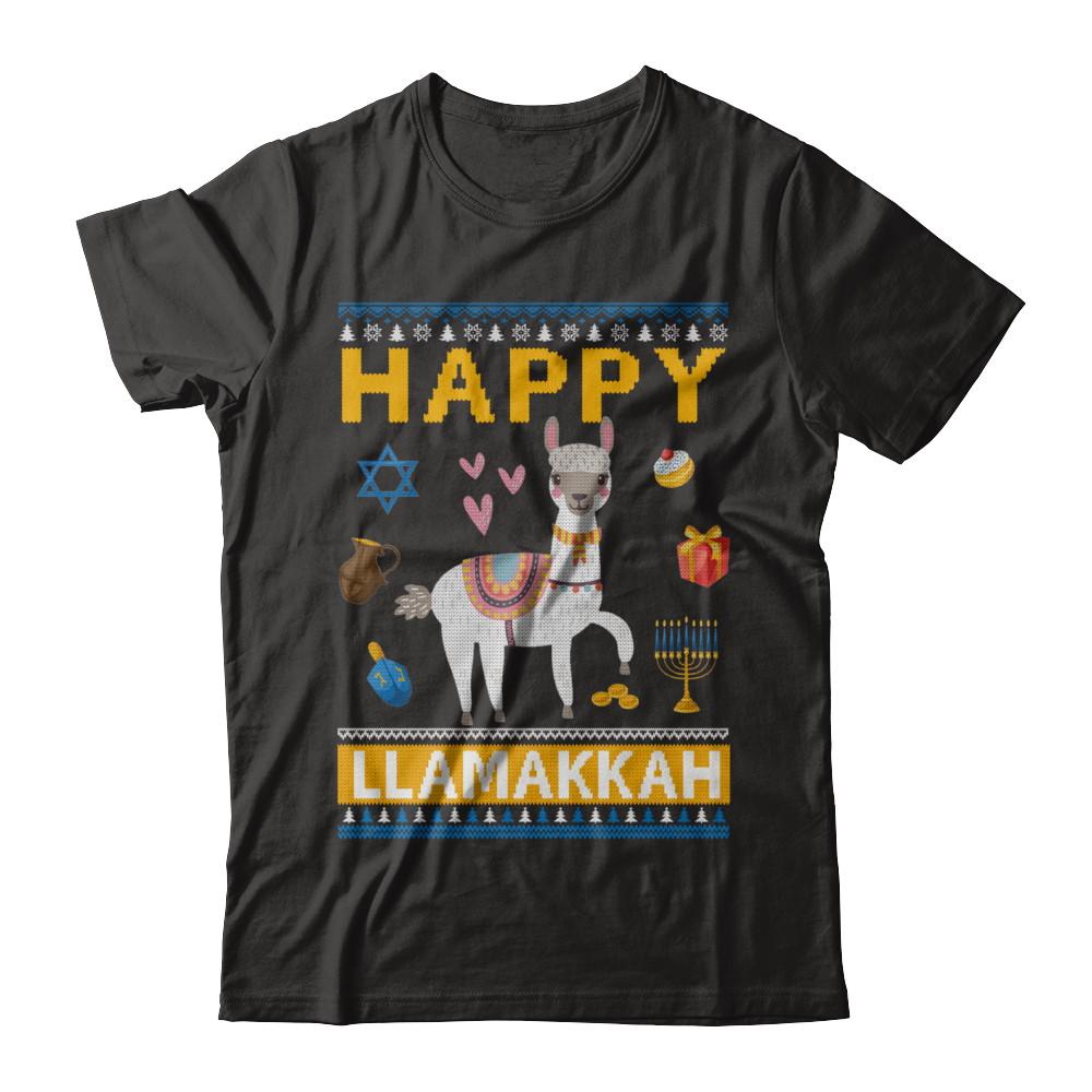 Happy Llama Llamakkah Hanukkah Ugly Sweater-T-Shirt & Sweatshirt-Premium T-Shirt-Black