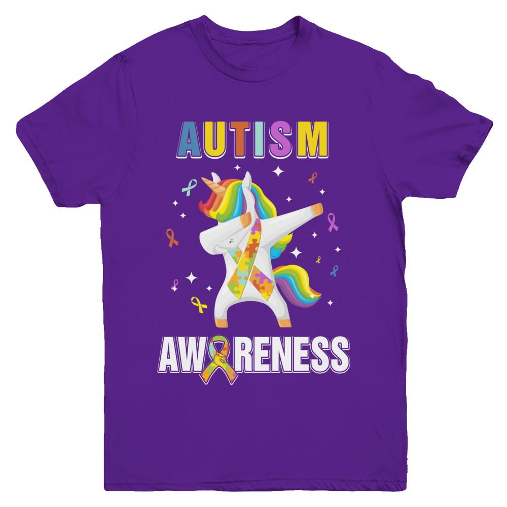 Inspirational Autism Awareness Unicorn Support Youth-Youth Shirt-Youth T-Shirt-Purple