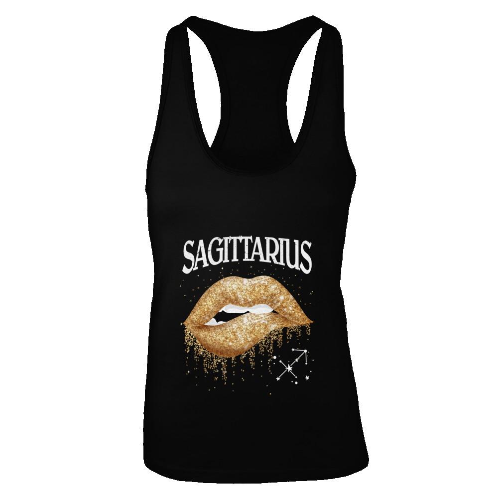 Sagittarius Zodiac November December Birthday Gift Golden Lipstick-T-Shirt & Tank Top-Women's Ideal Racerback Tank-Black
