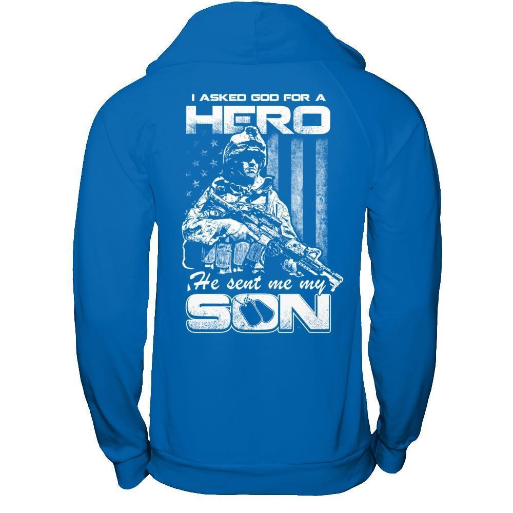 I Asked God For A Hero He Sent Me My Son-T-Shirt & Hoodie-Pullover Hoodie-Royal