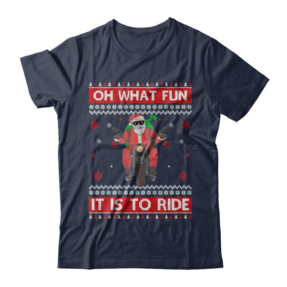 Oh What Fun It Is To Ride Motorcycle Christmas Sweater-T-Shirt & Sweatshirt-Classic T-Shirt-Navy