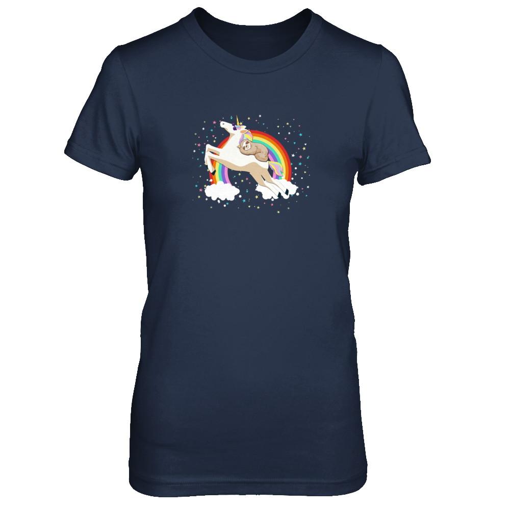 Funny Sloth Riding Unicorn Lover-T-Shirt & Tank Top-Women's T-Shirt-Navy