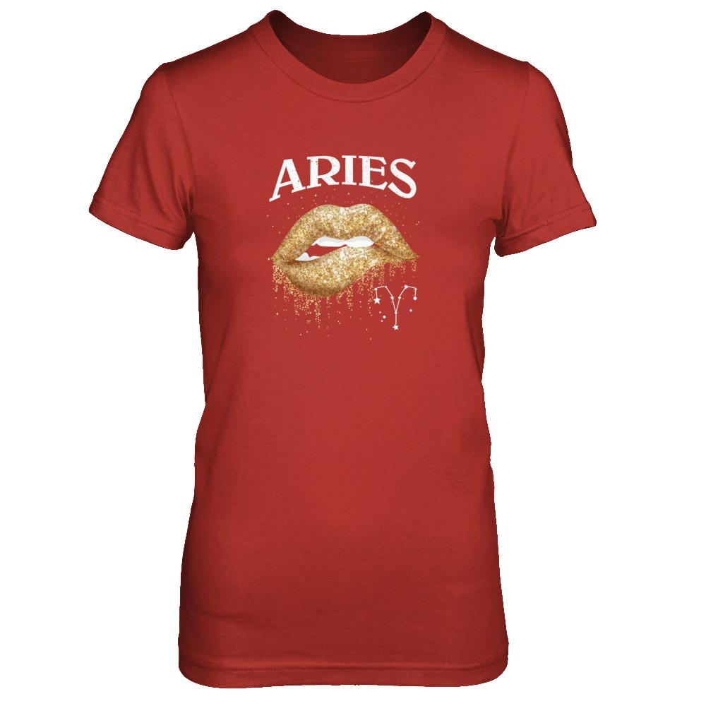 Aries Zodiac March April Birthday Gift Golden Lipstick-T-Shirt & Tank Top-Women's T-Shirt-Red