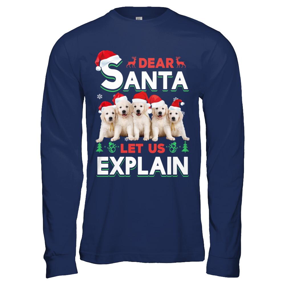 Dear Santa Funny Golden Retriever Puppies Christmas Gift-T-Shirt & Hoodie-Long Sleeve T-Shirt-Navy