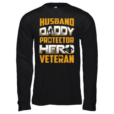 Husband Daddy Protector Hero Veteran-T-Shirt & Hoodie-Long Sleeve T-Shirt-Black