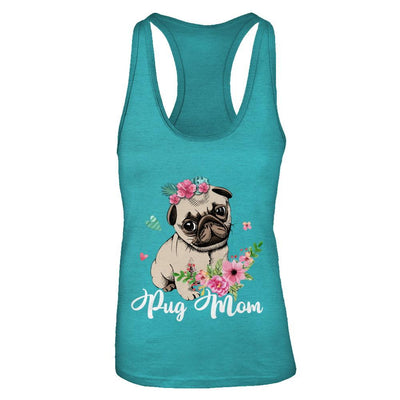 Pug Mom Funny Dog Mom Gift Idea-T-Shirt & Tank Top-Women's Ideal Racerback Tank-Tahiti Blue