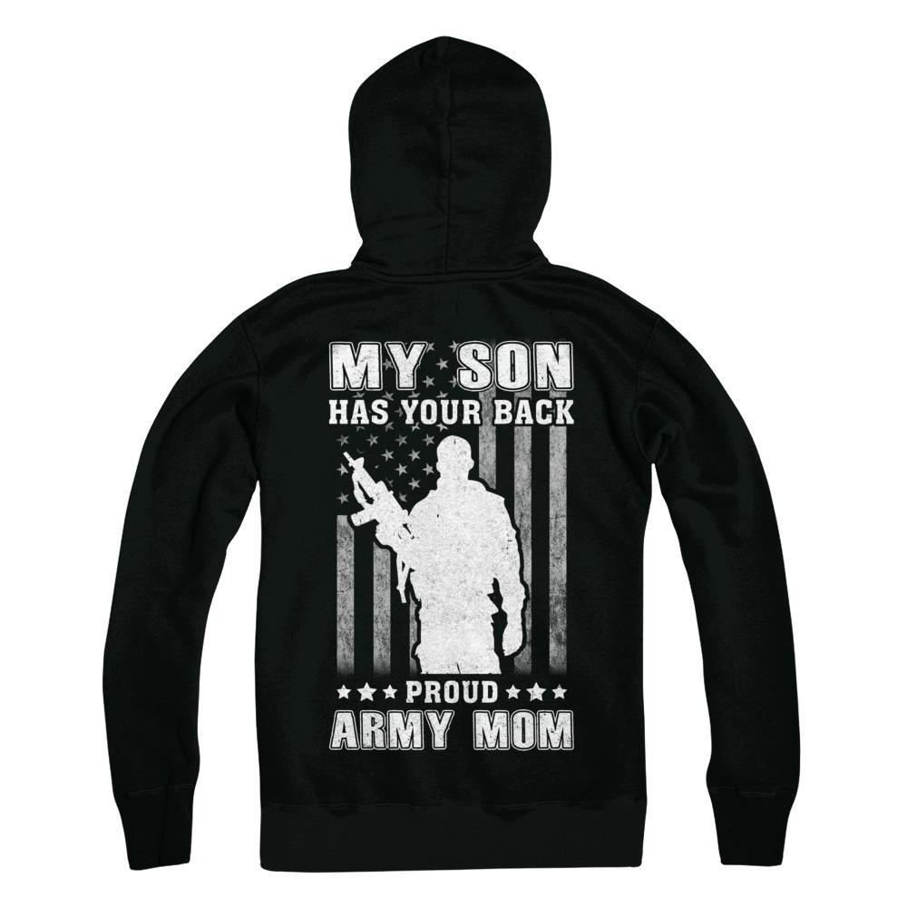 American Flag MY SON HAS YOUR BACK PROUD ARMY MOM-T-Shirt & Hoodie-Hanes - Heavyweight Pullover Hoodie-Black