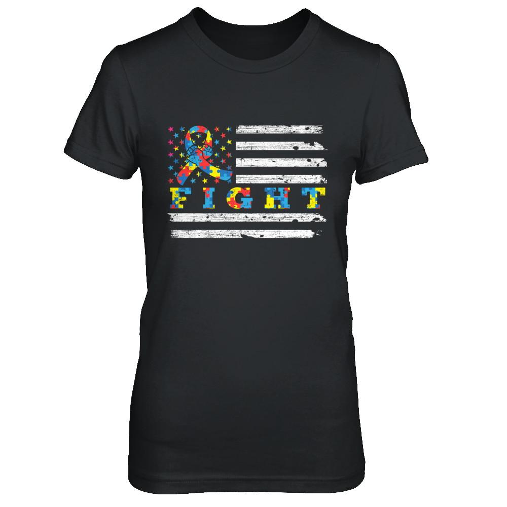 Fight Autism Ribbon US Flag Autism Awareness-T-Shirt & Hoodie-Women's T-Shirt-Black