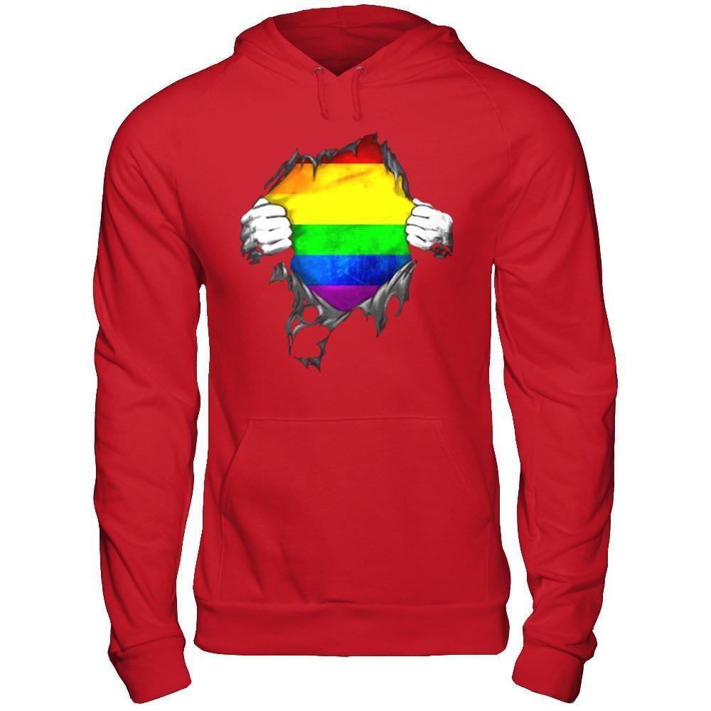 Rainbow Lesbian Gay Pride LGBT Super Stronger-T-Shirt & Hoodie-Pullover Hoodie-Red