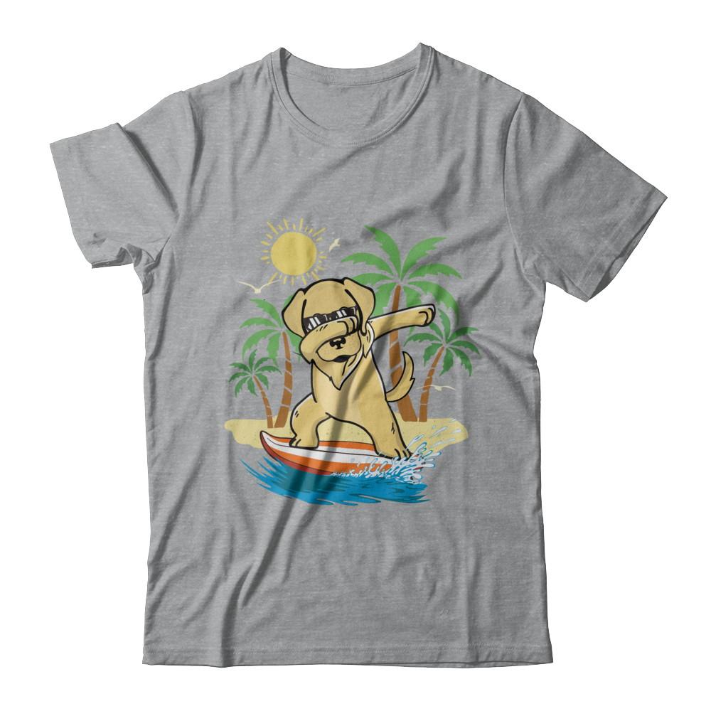 Summer Vacation Dabbing Golden Retriever Surfing Surfboard Gift-T-Shirt & Hoodie-Classic T-Shirt-Sport Grey