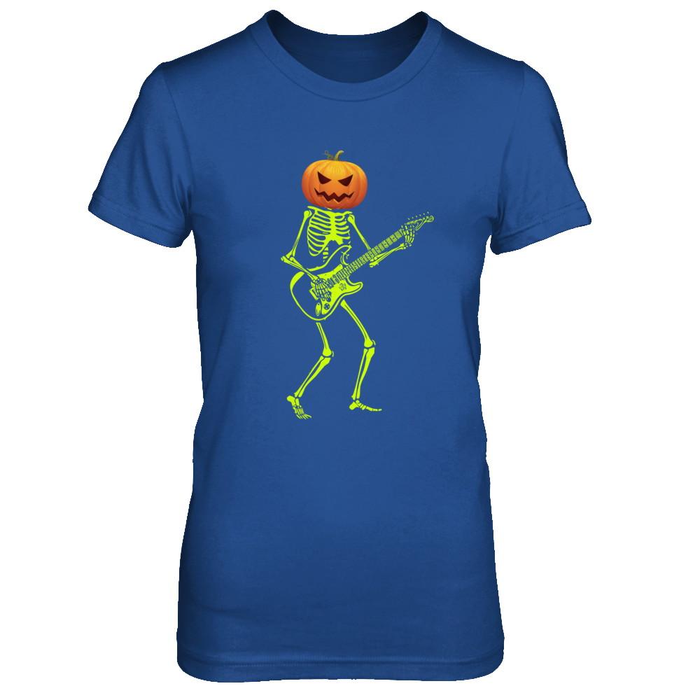 Pumpkin Skeleton Play Guitar Luminous Costume Halloween-T-Shirt & Hoodie-Women's T-Shirt-Royal