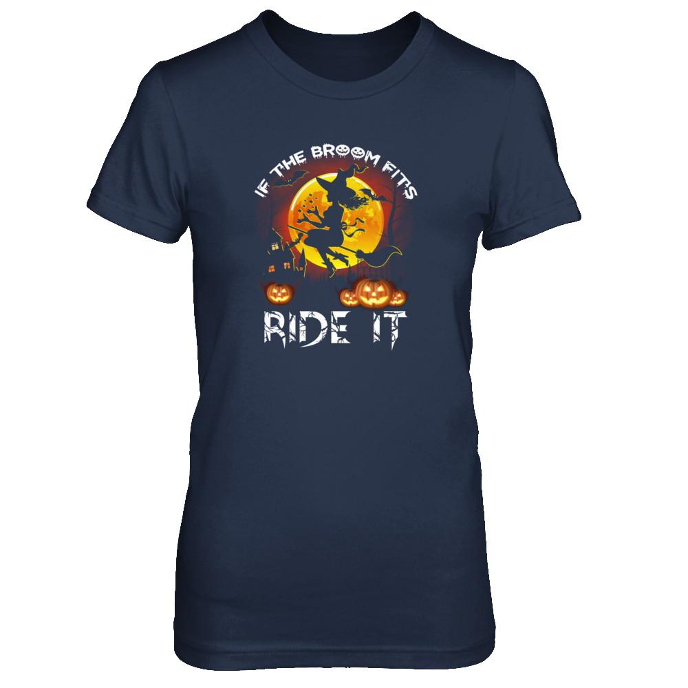 If The Broom Fits Witch Funny Happy Halloween-T-Shirt & Tank Top-Women's T-Shirt-Navy