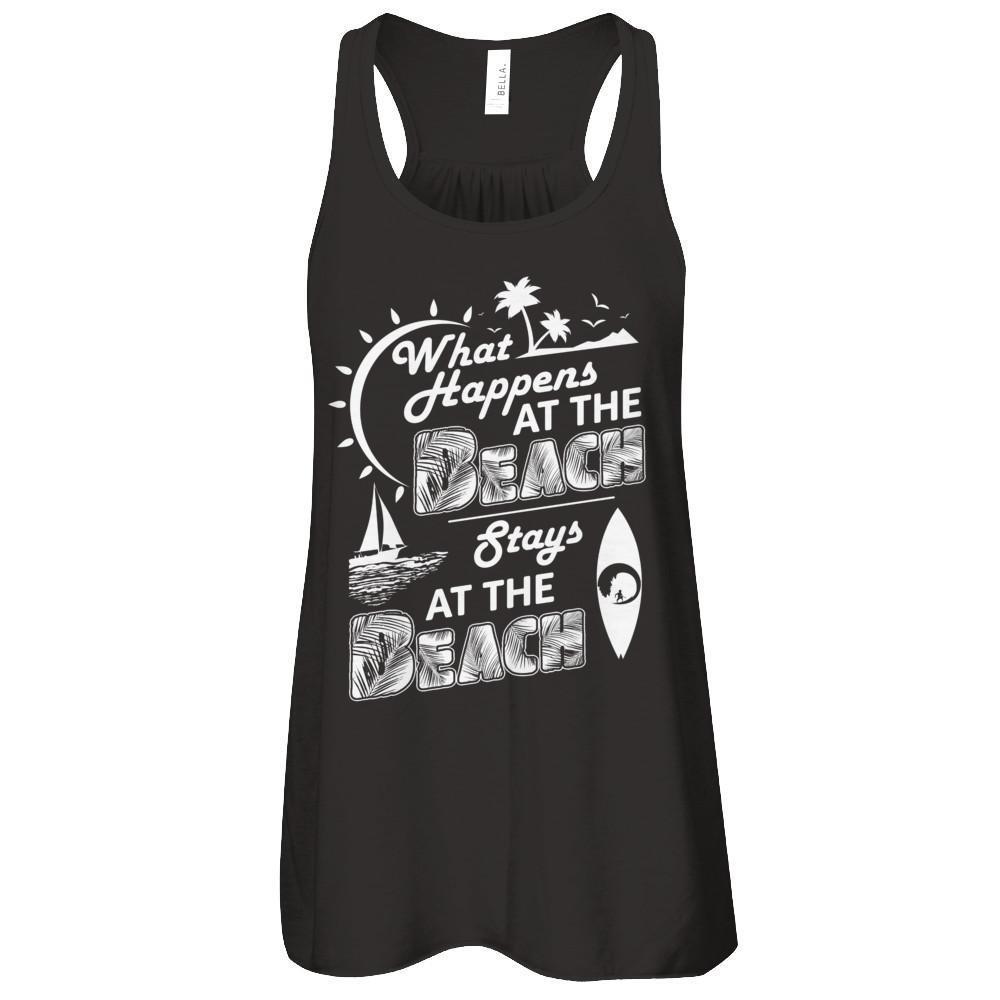 What Happens At The Beach Stays At The Beach-T-Shirt & Tank Top-Women's Flowy Racerback Tank-Black