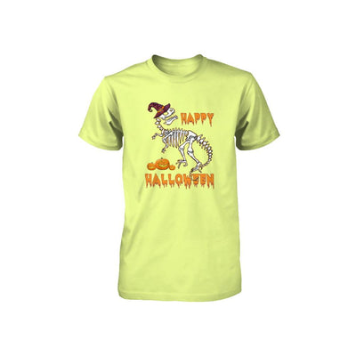 Funny Happy Halloween T-Rex Skeleton Dinosaur Youth-Youth Shirt-Youth T-Shirt-Neon Yellow
